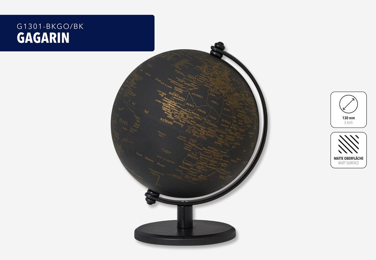 Mini-Globus „Gagarin“ – Design-Tischglobus 13 cm mit Metallfuß gold/schwarz
