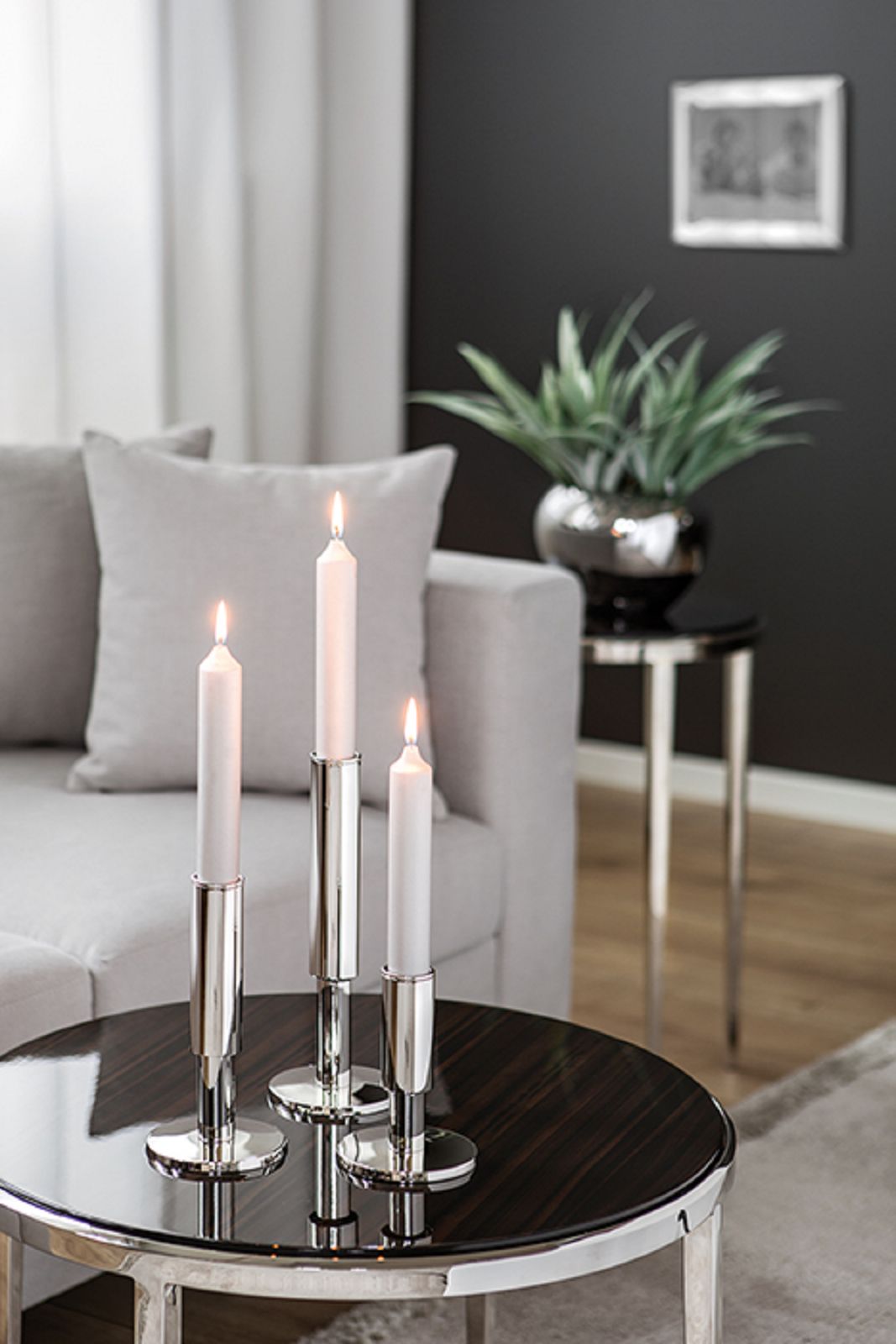 RITMO vernickelter Kerzenhalter für Stabkerzen