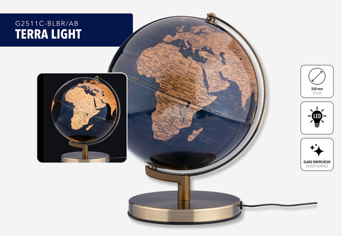 Globus mit Licht Terra Blue/ Bronze Light Globus mit Licht Terra Blue/ Bronze Light