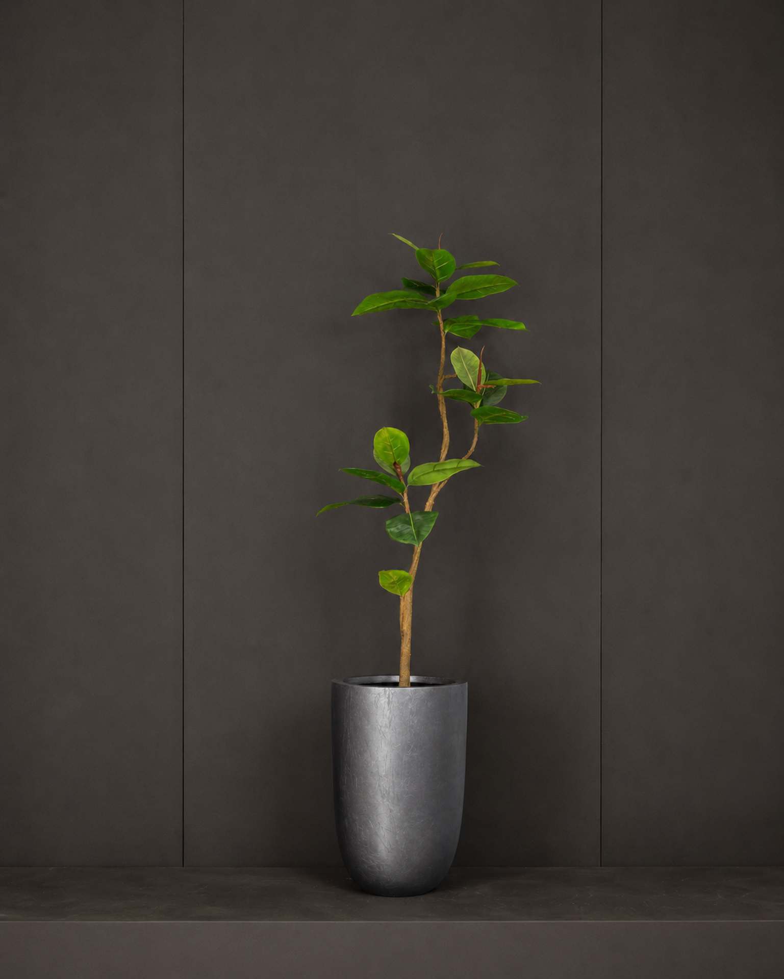 Kunstpflanze mit Topf Ficus Elastica 150 cm Royal Pflanzgefäß Champagner Rose