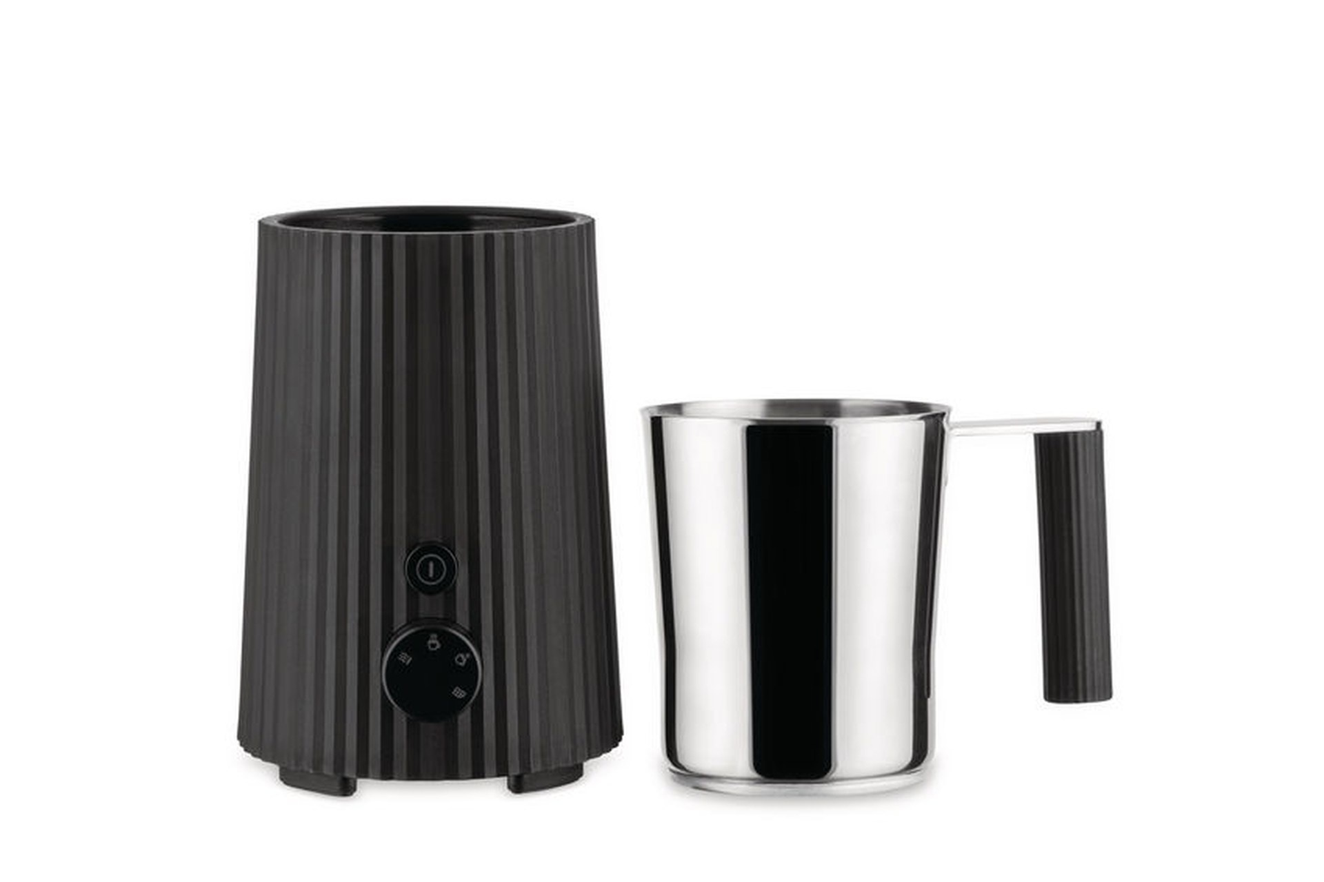 Plissé Design-Milchschäumer – schwarz, elektrisch, eleganter Aufschäumer für Cappuccino & Latte