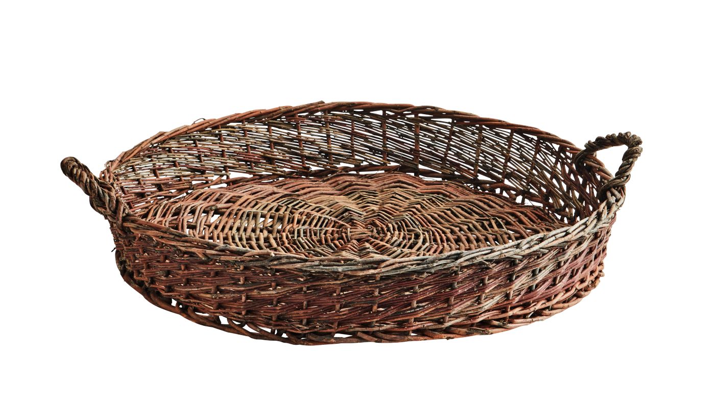 Weidenholztablett mit Griffen - Rundes Serviertablett im rustikalen Flechtdesign