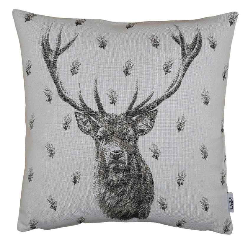 Kissenbezug Franz 45x45 cm - gewebter Hirsch mit Tannenspitzen