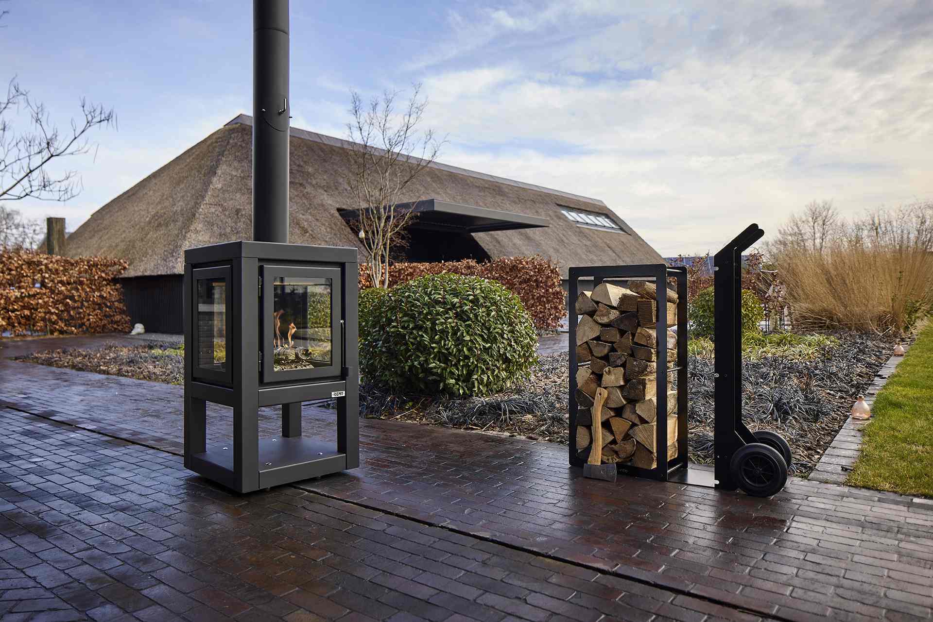 Quaruba Gartenofen Schwarz Mit Rollen XXL 4 Seiten Glas