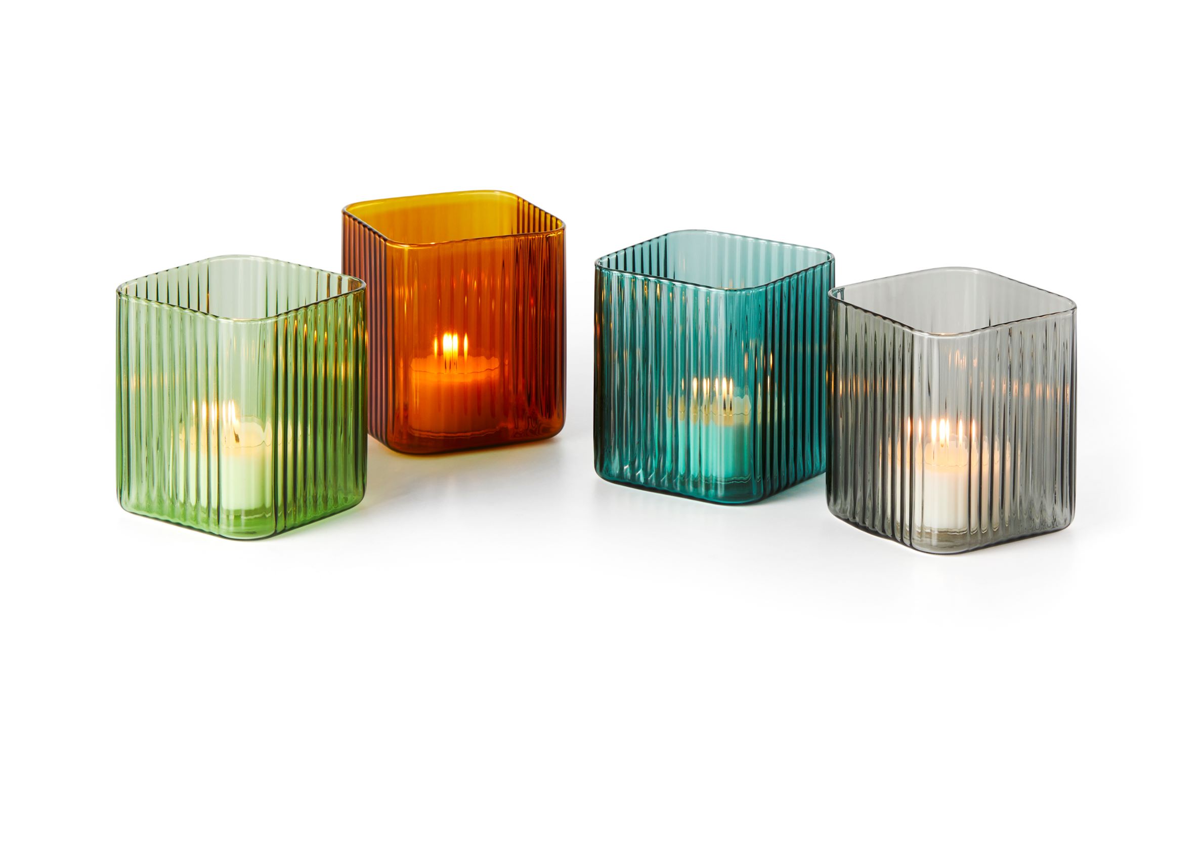 Nouveau Teelichthalter geriffeltes Glas Orange