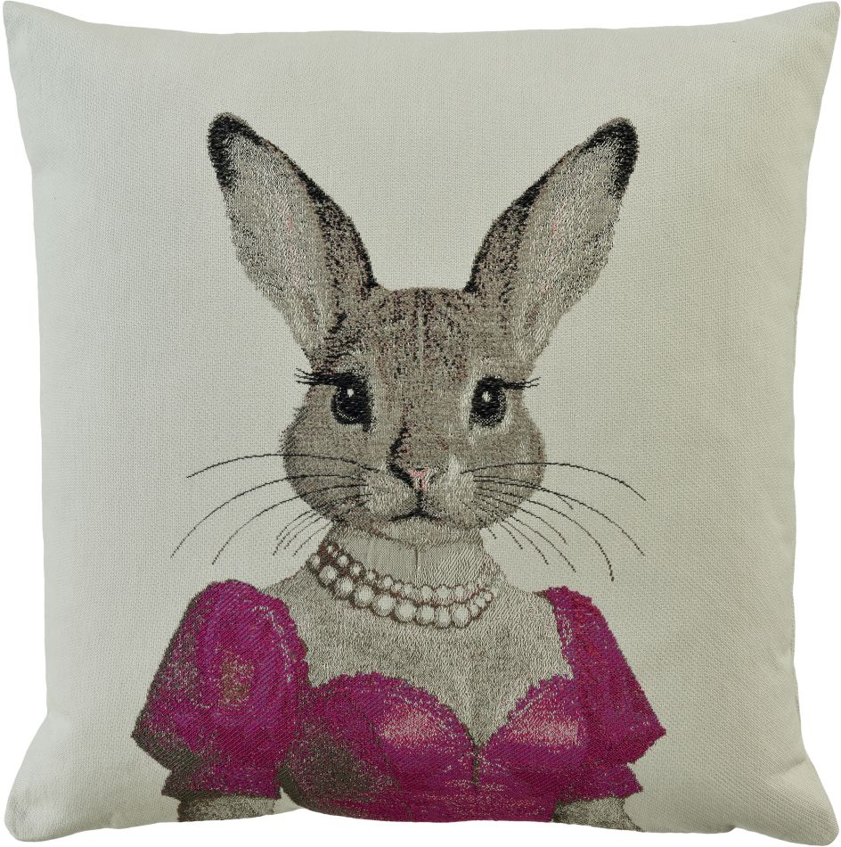 Kissenhülle Lolly 50x50 cm Pink - Elegantes Hasenporträt mit Perlenkette