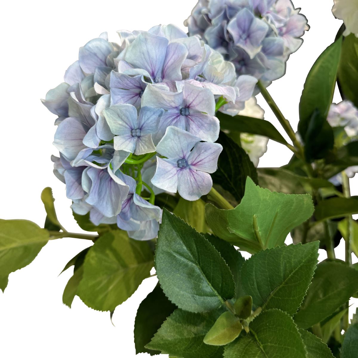 Hortensie - Hydrangea Kunstpflanze, 10 Blüten, Höhe 73 cm, weiß-blau