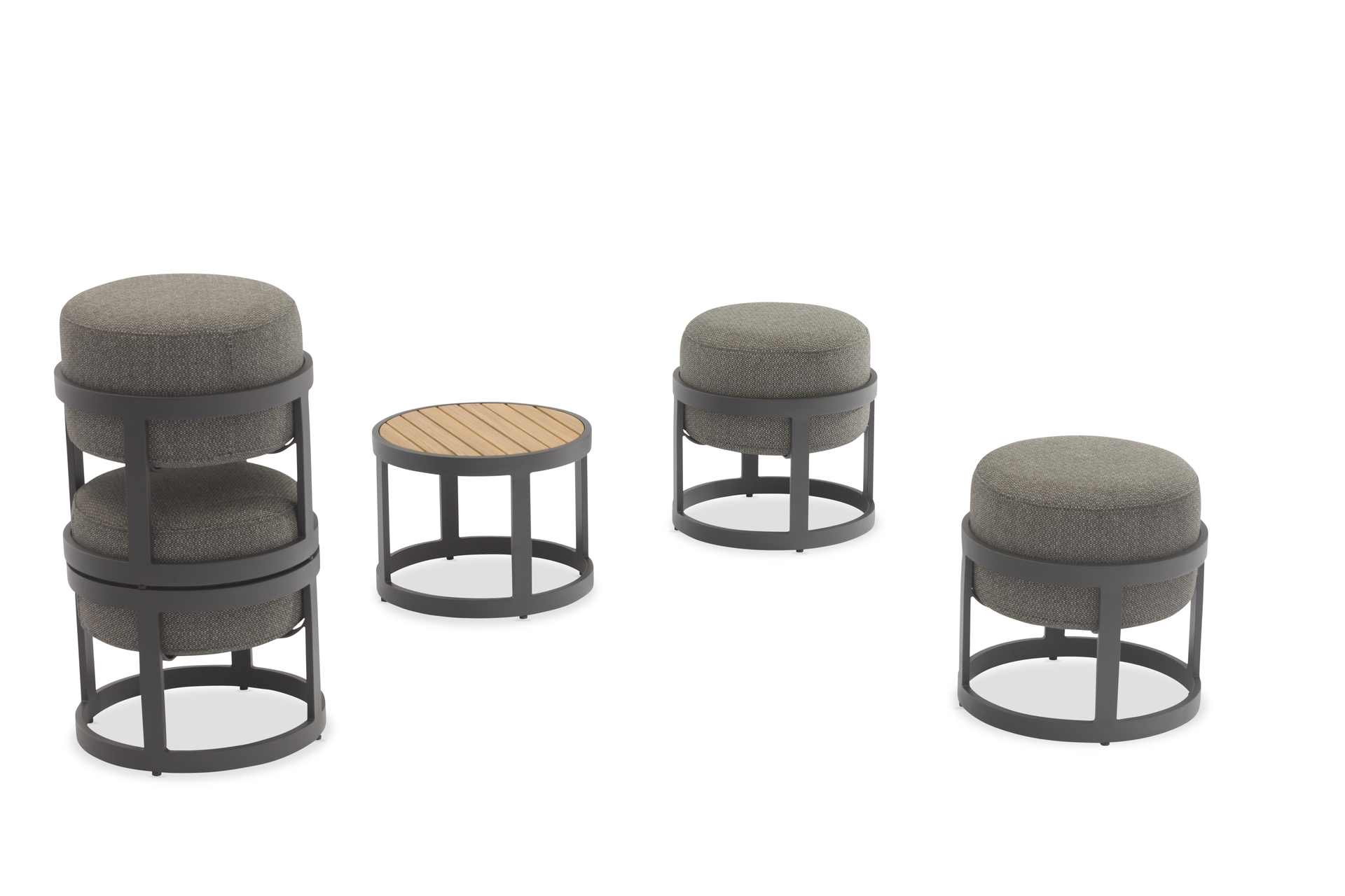 Totem Hocker Set + Coffee Table für den Garten Kohle Totem Hocker Set + Coffee Table für den Garten Kohle