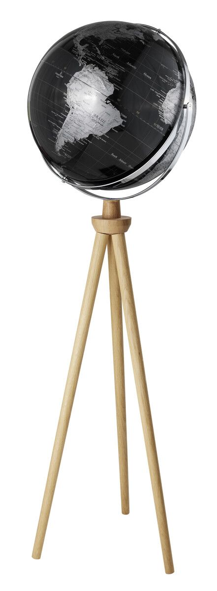 Standglobus „Sputnik“ – Exklusiver 43 cm Globus mit Holzfuß & zwei Achsen schwarz/silber