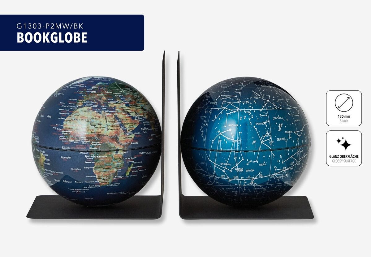 Buchstützen-Set „BookGlobe“ mit 2 magnetischen Globen grün/bläulich Buchstützen-Set „BookGlobe“ mit 2 magnetischen Globen grün/bläulich