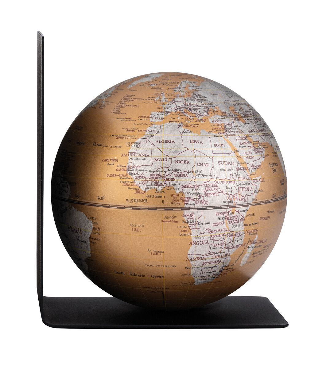 Buchstütze mit Globus „BookGlobe Single“ – Magnetisch, 13 cm, edles Design silber/bronze