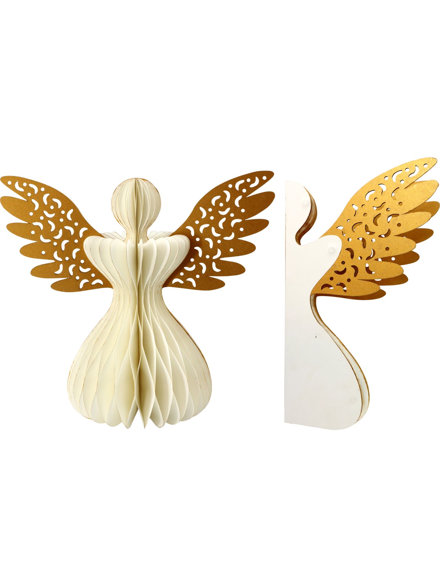 Engel Honeycomb gold/weiß Ø25 x h40cm/Flügel 45 cm Engel Honeycomb gold/weiß Ø25 x h40cm/Flügel 45 cm