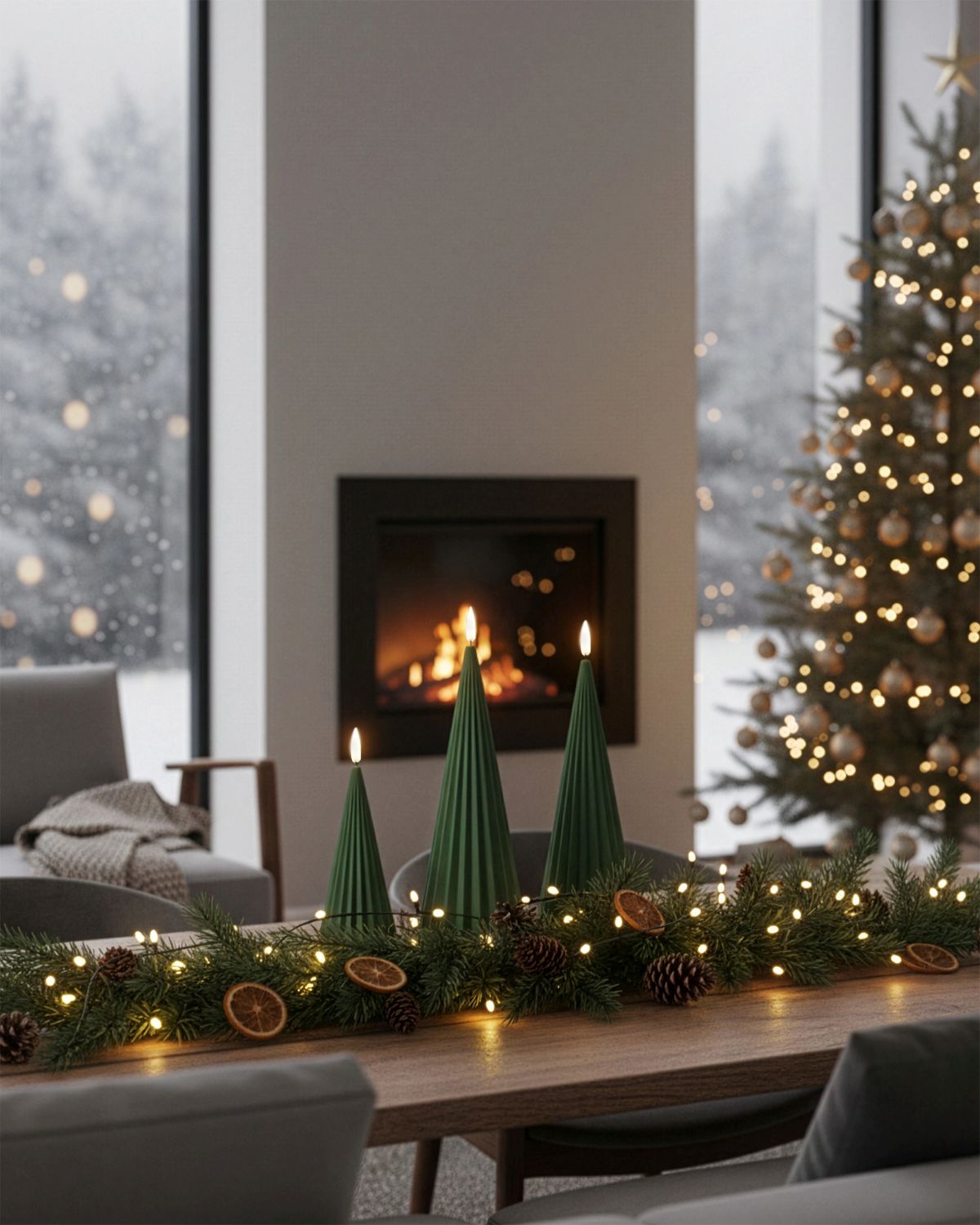 BOREAL LED-Kerze in Tannenbaumform - festliche Deko Taupe, Größe L