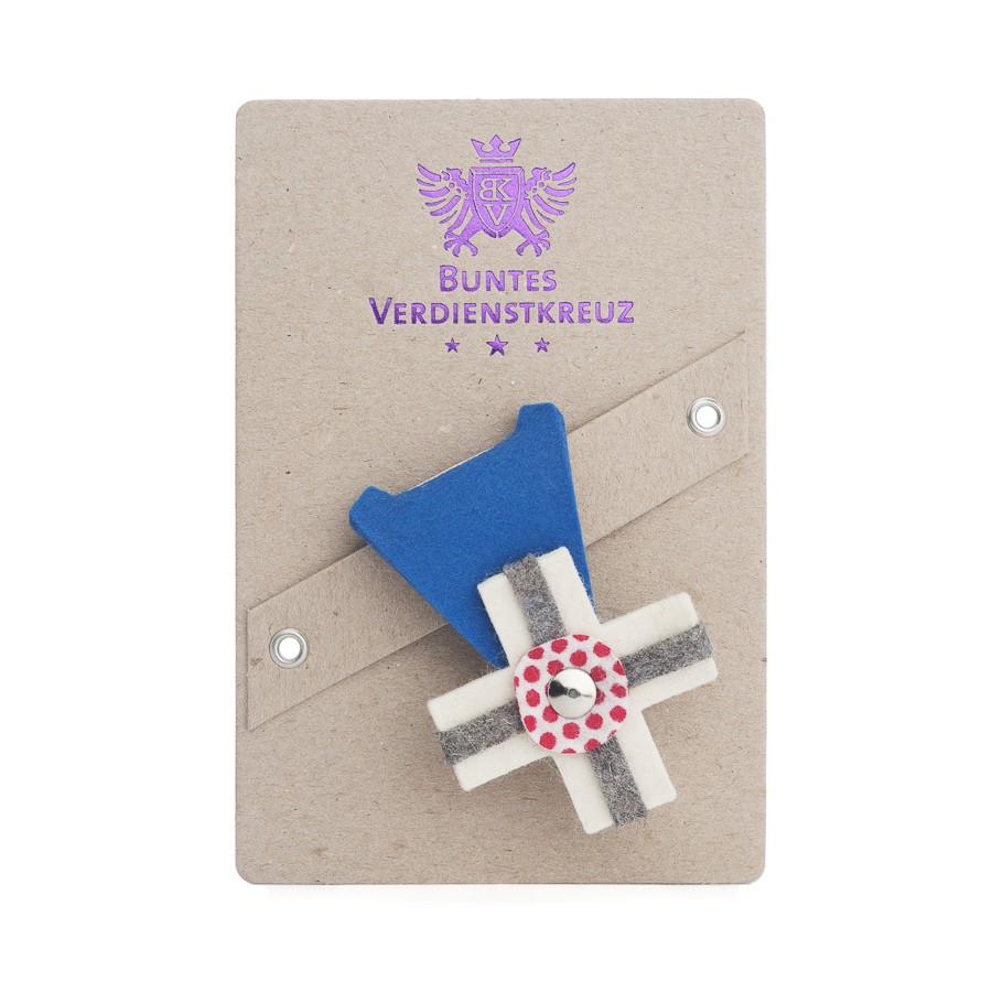 Buntes Verdienstkreuz aus Filz royalblau-creme Buntes Verdienstkreuz aus Filz royalblau-creme