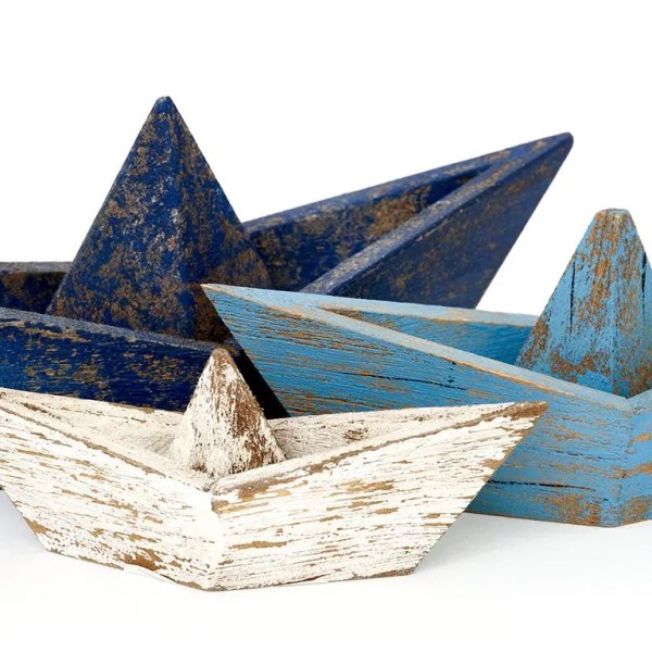 Vintage Papier Boot aus Holz