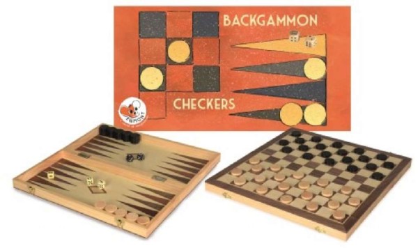 Dame und Backgammon 40x40 cm Holz