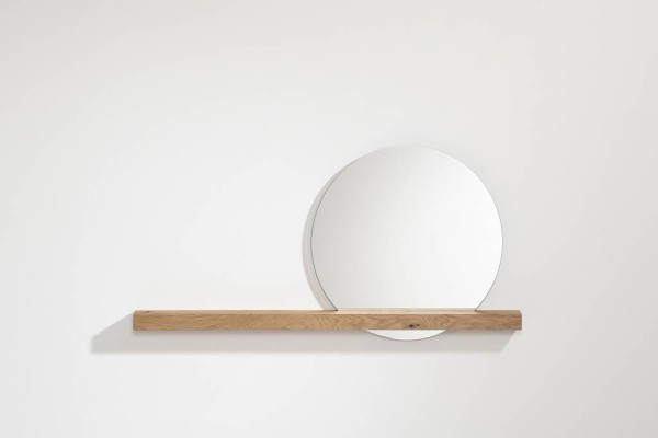 Wandspiegel mit Eichenholzleiste 100 × 7,5 × 4 cm, Spiegel Ø 50 cm