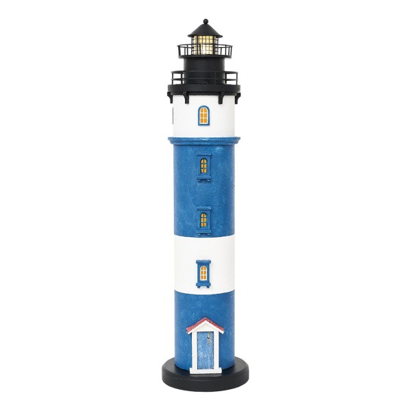 Leuchtturm LED Metall blau-weiß, Höhe 65 cm